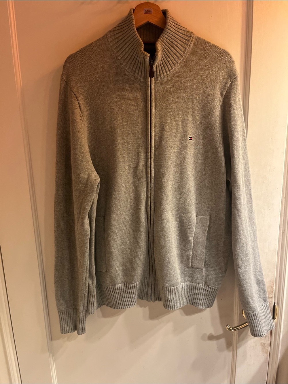 Tommy Hilfiger Men's Light Grey Full-Zip Knit Sweater